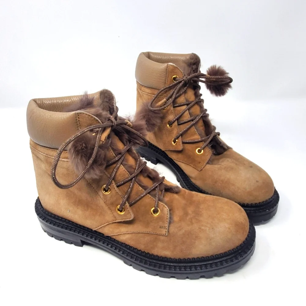 Jimmy Choo Brown Suede Fur-Lined Moto Boots